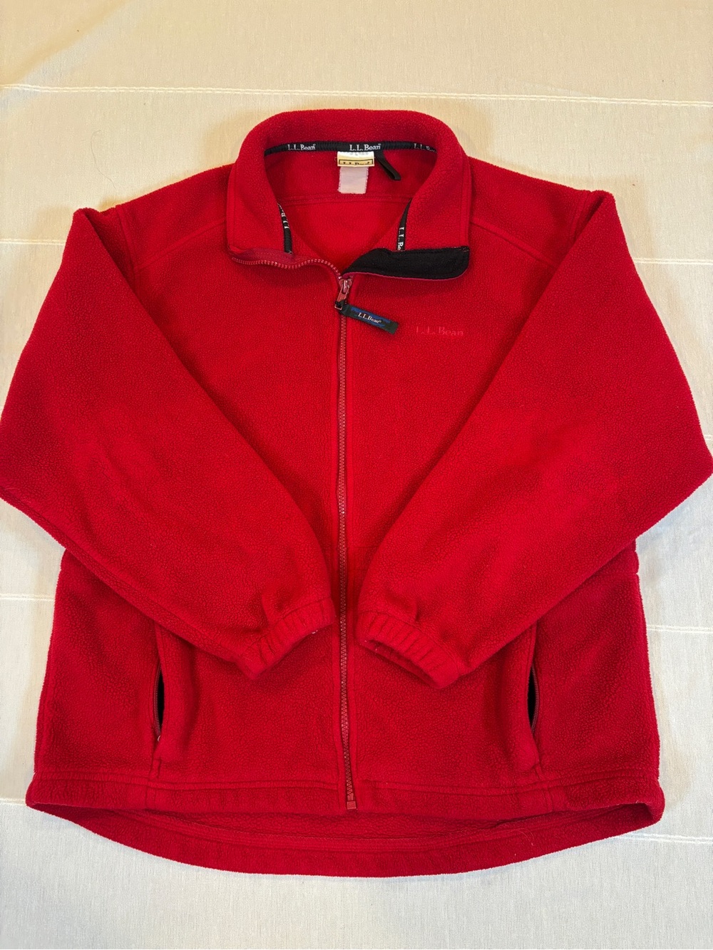 LL Bean Womens Red Full Zip Fleece Jacket Mock Neck Outdoor Warmth Medium